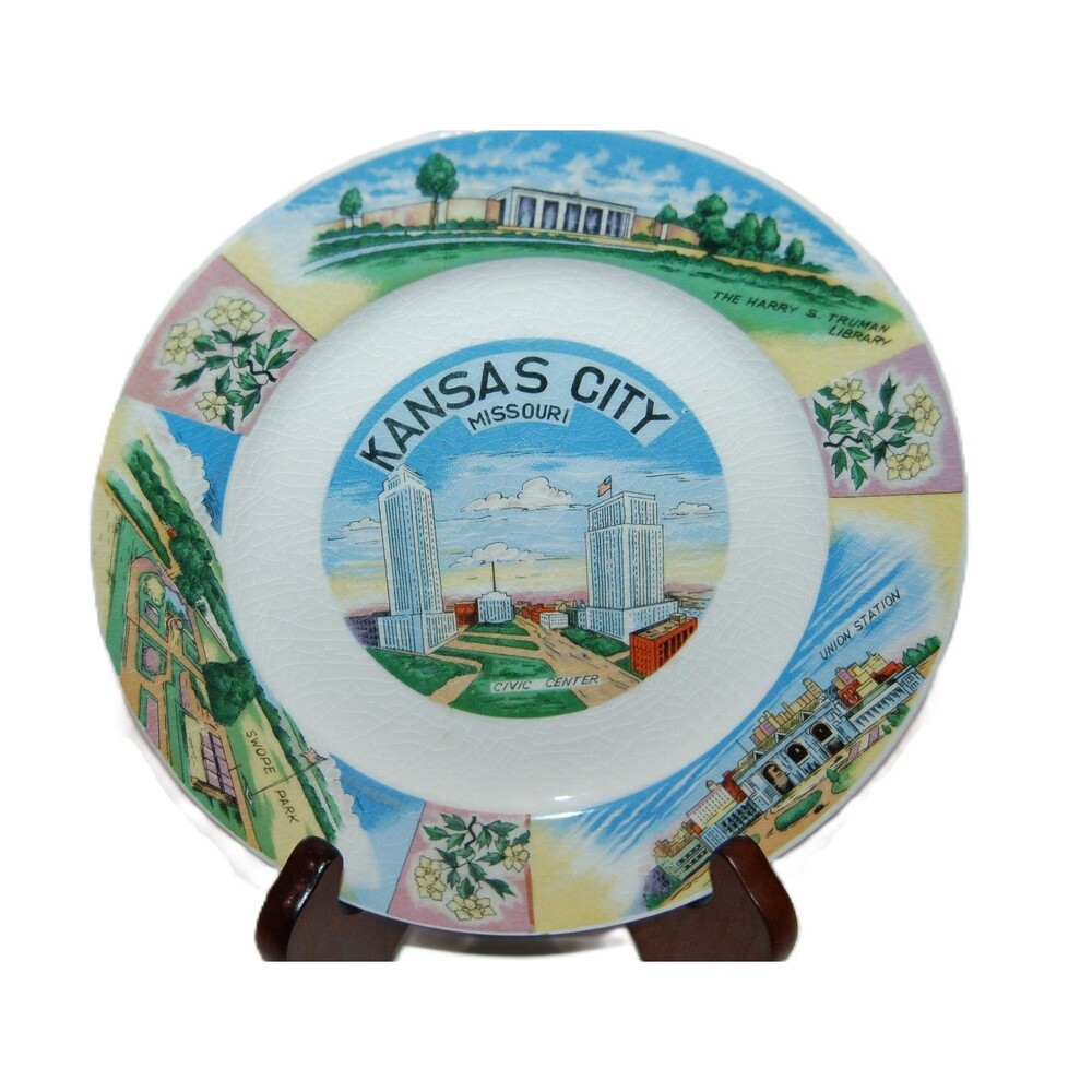 KANSAS CITY MISSOURI SOUVENIR DISPLAY 7.25" PLATE LANDMARKS HARRY S TRUMAN